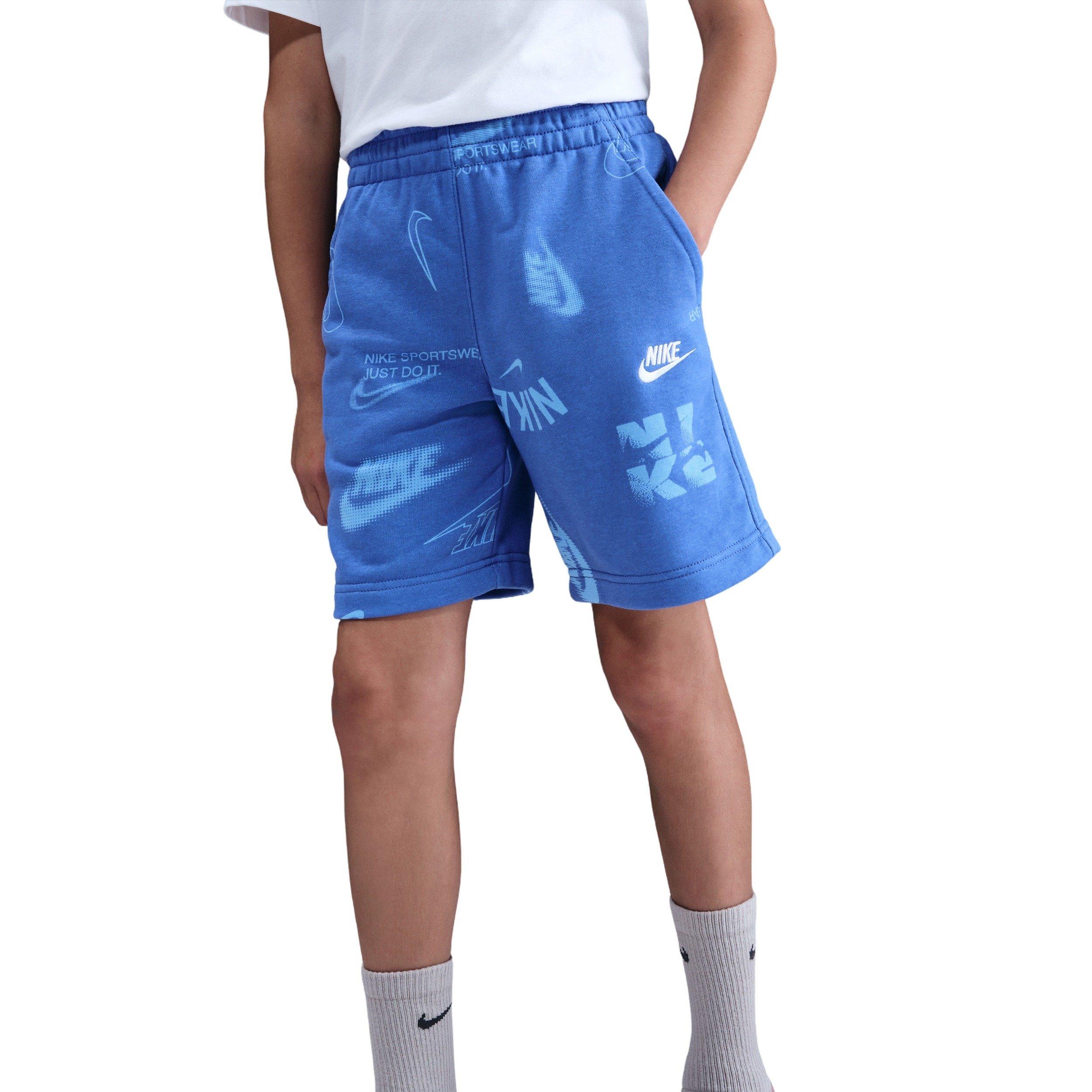 Nike Big Kids' Sportswear Logo Club French Terry Shorts - Blue/White - BLUE